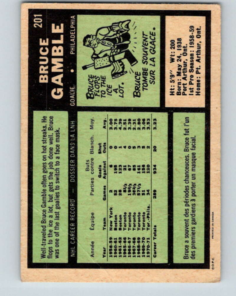 1971-72 O-Pee-Chee #201 Bruce Gamble Philadelphia Flyers V9615