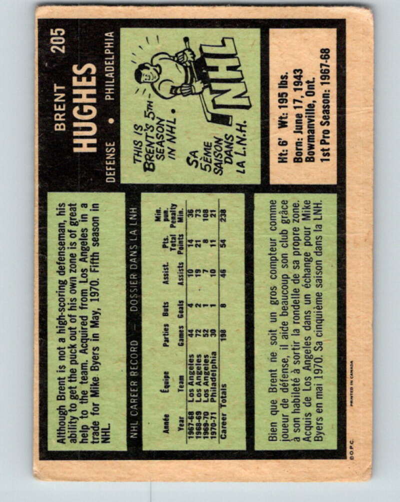 1971-72 O-Pee-Chee #205 Brent Hughes Philadelphia Flyers V9631