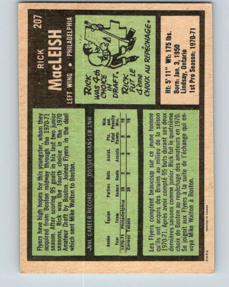 1971-72 O-Pee-Chee #207 Rick MacLeish RC Rookie Philadelphia Flyers V9638
