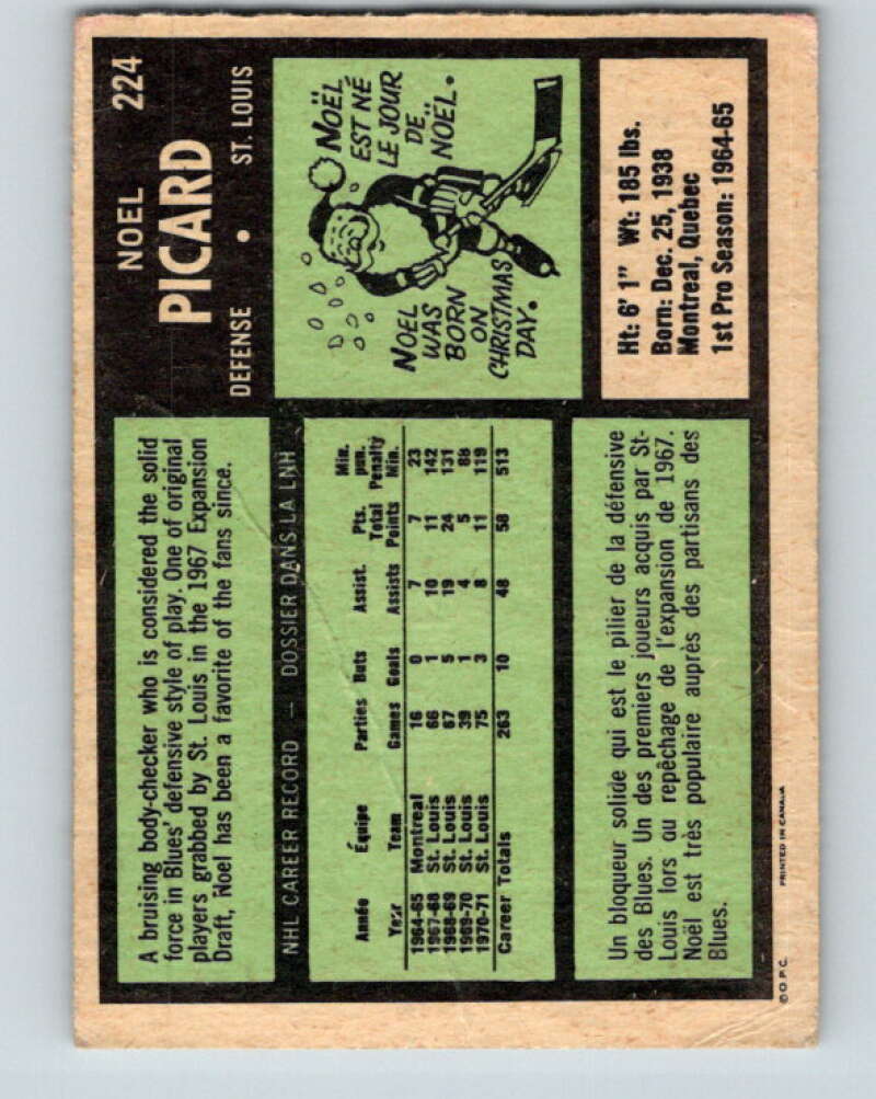 1971-72 O-Pee-Chee #224 Noel Picard St. Louis Blues V9698