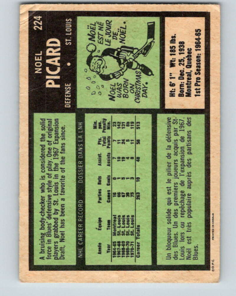 1971-72 O-Pee-Chee #224 Noel Picard St. Louis Blues V9699