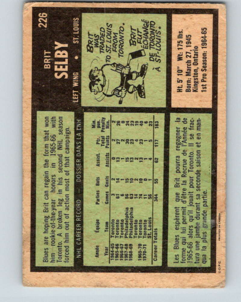 1971-72 O-Pee-Chee #226 Brit Selby St. Louis Blues V9703