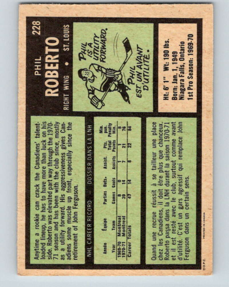 1971-72 O-Pee-Chee #228 Phil Roberto RC Rookie St. Louis Blues V9710