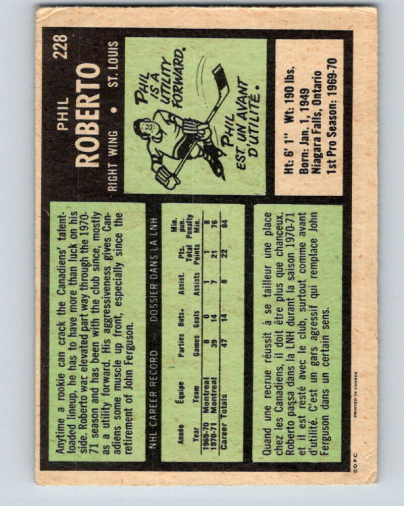 1971-72 O-Pee-Chee #228 Phil Roberto RC Rookie St. Louis Blues V9711