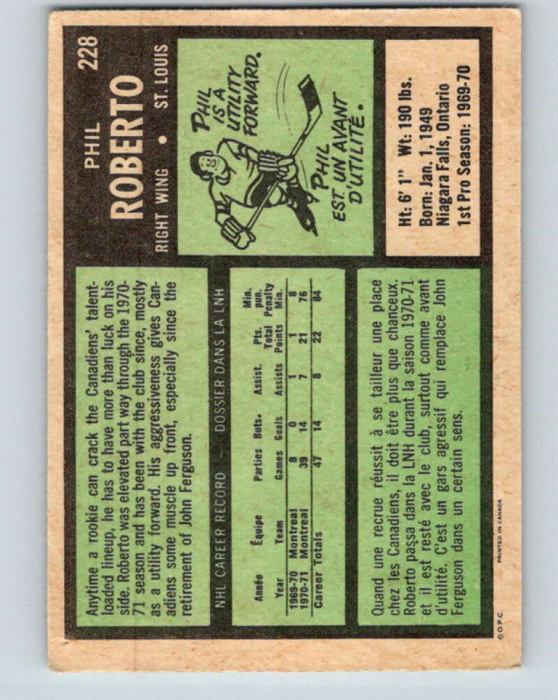 1971-72 O-Pee-Chee #228 Phil Roberto RC Rookie St. Louis Blues V9712