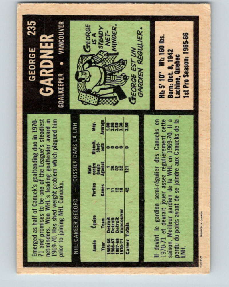 1971-72 O-Pee-Chee #235 George Gardner Vancouver Canucks V9742