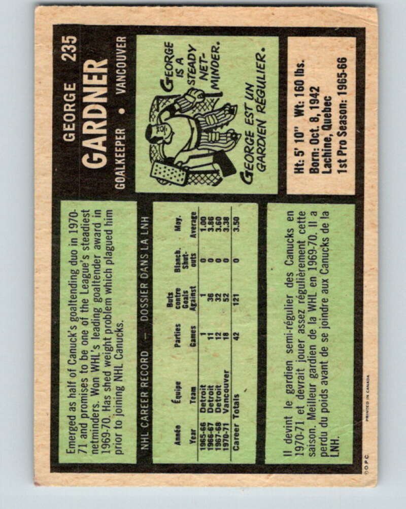 1971-72 O-Pee-Chee #235 George Gardner Vancouver Canucks V9743