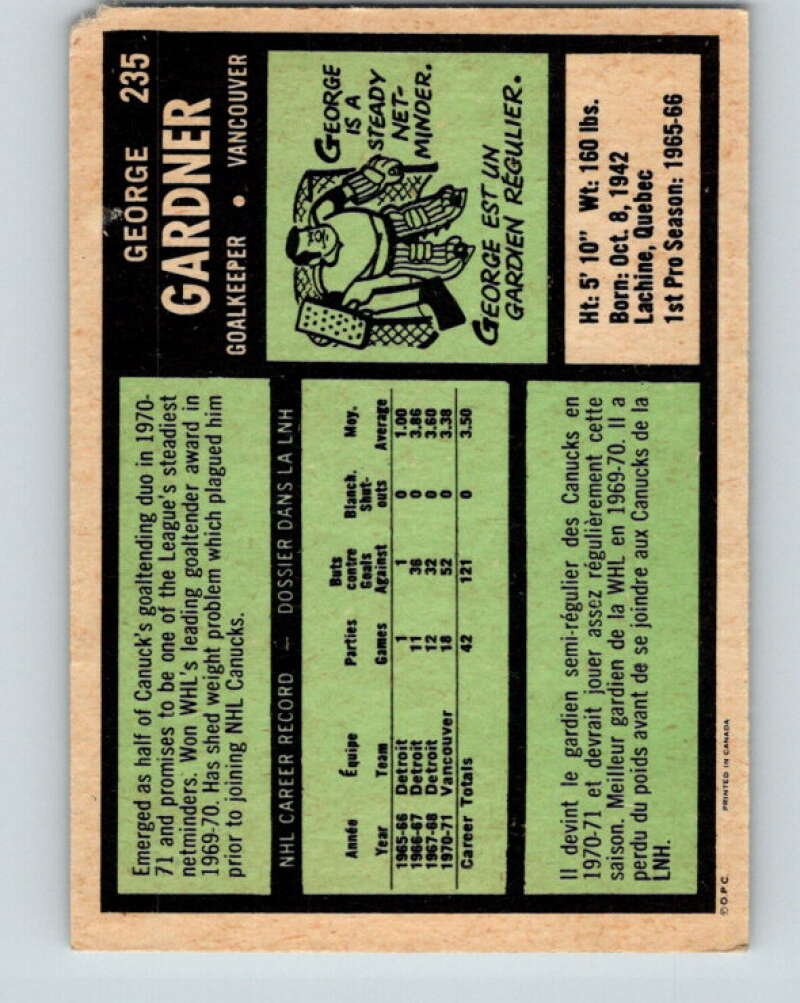 1971-72 O-Pee-Chee #235 George Gardner Vancouver Canucks V9744