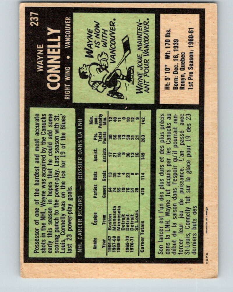 1971-72 O-Pee-Chee #237 Wayne Connelly Vancouver Canucks V9750