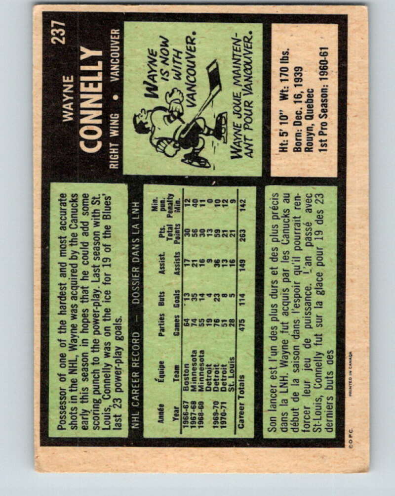 1971-72 O-Pee-Chee #237 Wayne Connelly  Vancouver Canucks  V9750