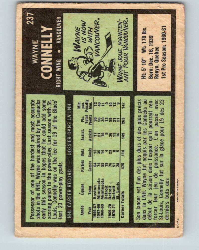 1971-72 O-Pee-Chee #237 Wayne Connelly Vancouver Canucks V9751