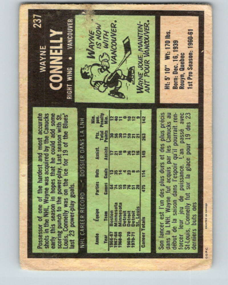 1971-72 O-Pee-Chee #237 Wayne Connelly Vancouver Canucks V9752