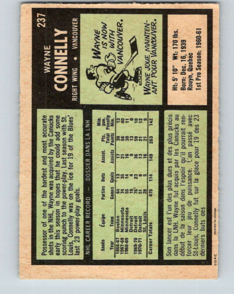 1971-72 O-Pee-Chee #237 Wayne Connelly Vancouver Canucks V9753