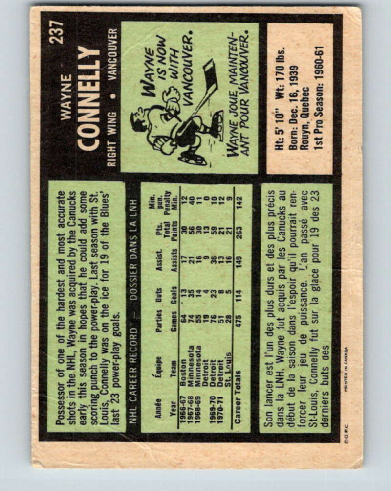 1971-72 O-Pee-Chee #237 Wayne Connelly Vancouver Canucks V9754