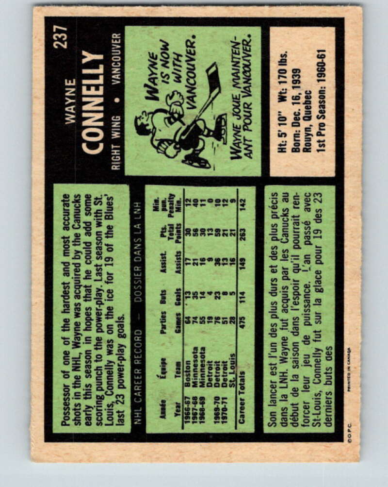 1971-72 O-Pee-Chee #237 Wayne Connelly Vancouver Canucks V9755
