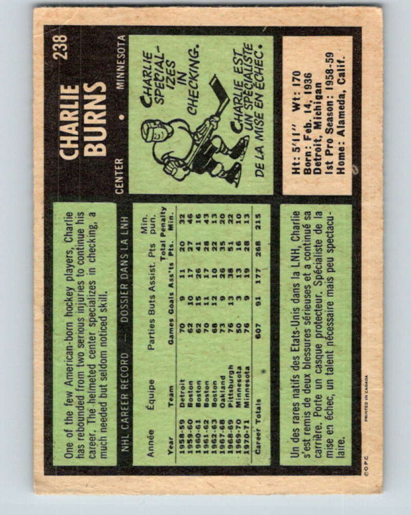 1971-72 O-Pee-Chee #238 Charlie Burns  Minnesota North Stars  V9757