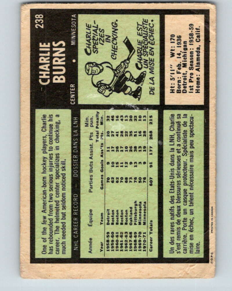 1971-72 O-Pee-Chee #238 Charlie Burns Minnesota North Stars V9758