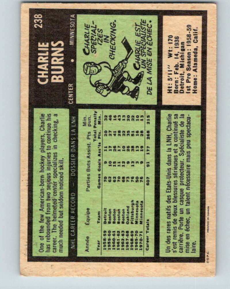 1971-72 O-Pee-Chee #238 Charlie Burns Minnesota North Stars V9759
