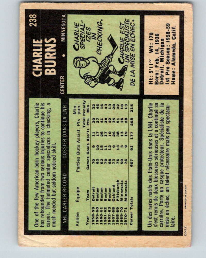 1971-72 O-Pee-Chee #238 Charlie Burns Minnesota North Stars V9760