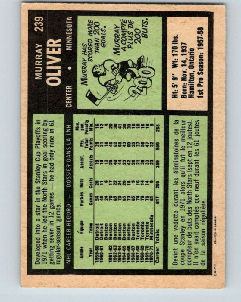 1971-72 O-Pee-Chee #239 Murray Oliver Minnesota North Stars V9761