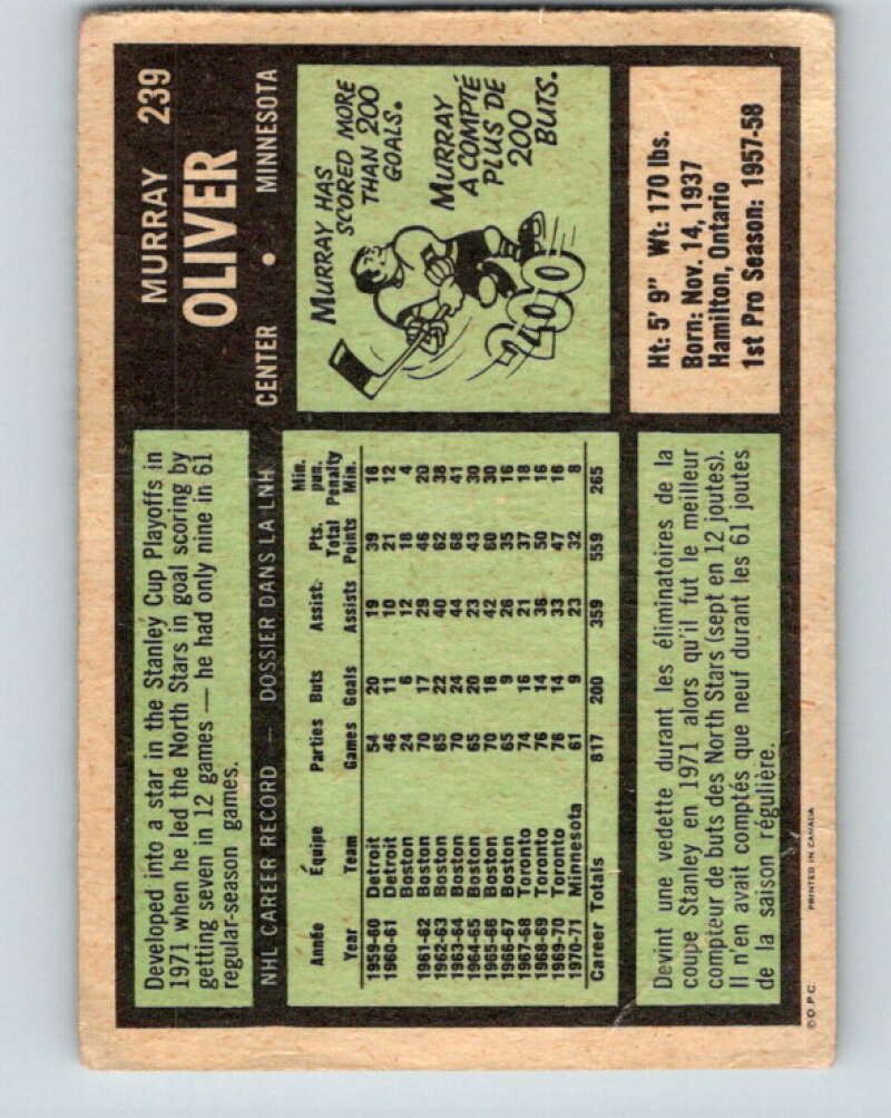 1971-72 O-Pee-Chee #239 Murray Oliver Minnesota North Stars V9762