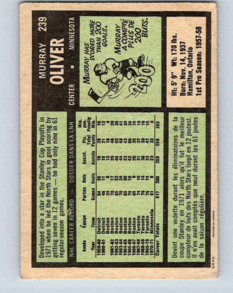 1971-72 O-Pee-Chee #239 Murray Oliver Minnesota North Stars V9763