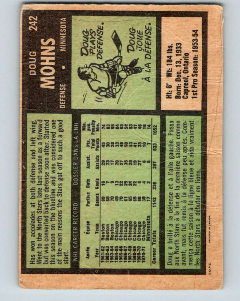 1971-72 O-Pee-Chee #242 Doug Mohns Minnesota North Stars V9776