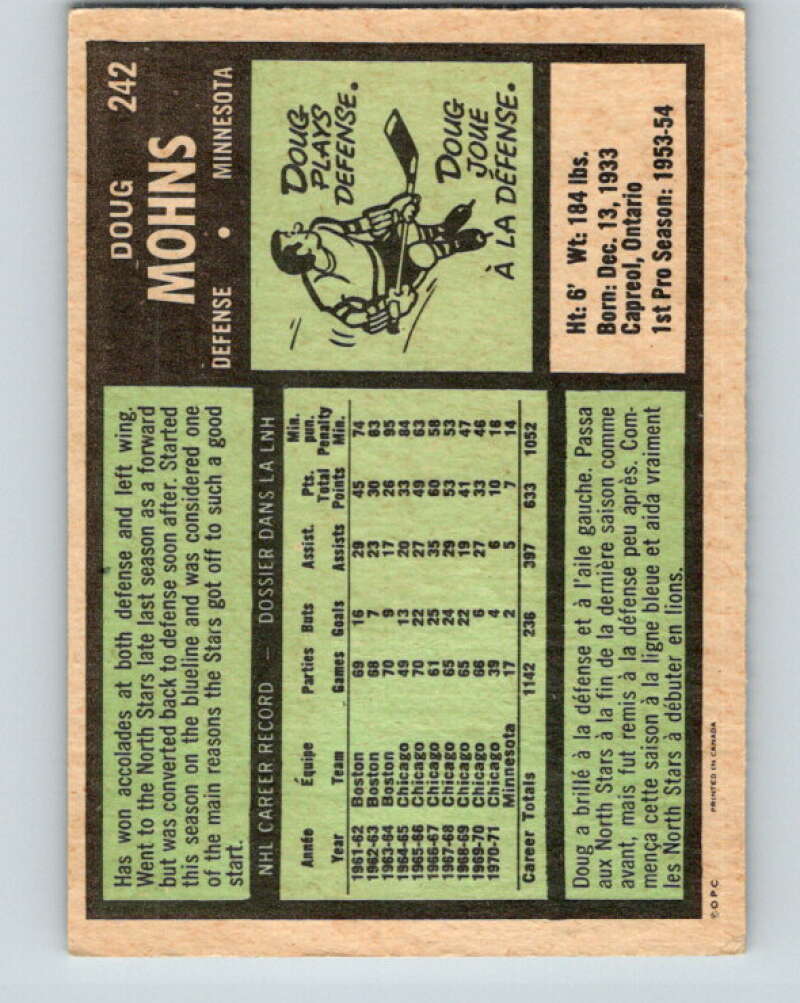 1971-72 O-Pee-Chee #242 Doug Mohns Minnesota North Stars V9777