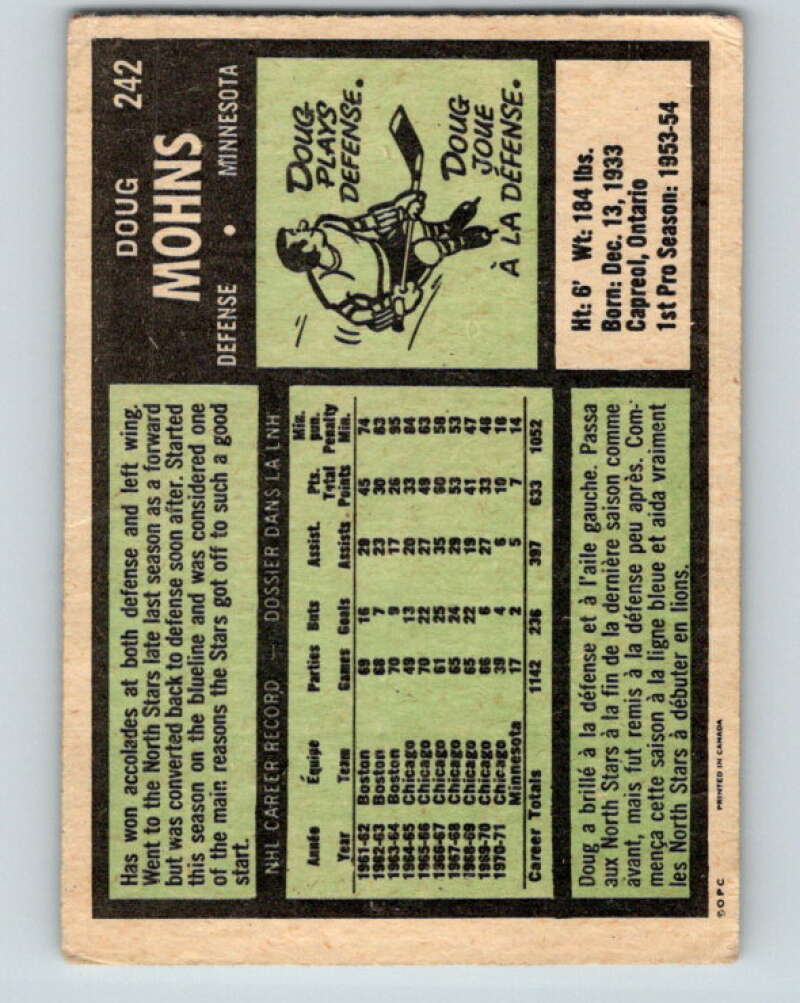 1971-72 O-Pee-Chee #242 Doug Mohns Minnesota North Stars V9778