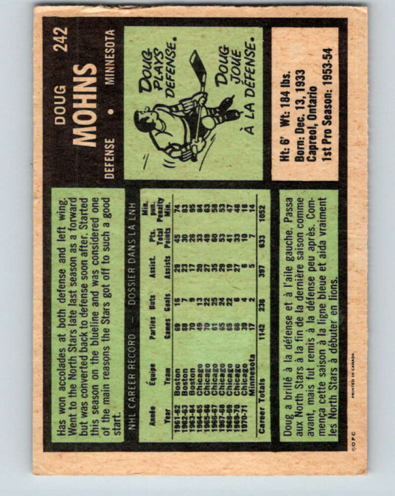 1971-72 O-Pee-Chee #242 Doug Mohns Minnesota North Stars V9779