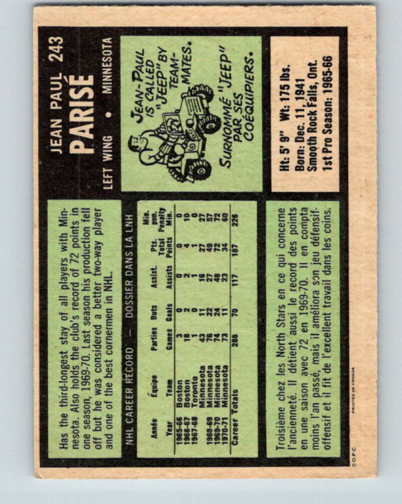 1971-72 O-Pee-Chee #243 J.P. Parise Minnesota North Stars V9780