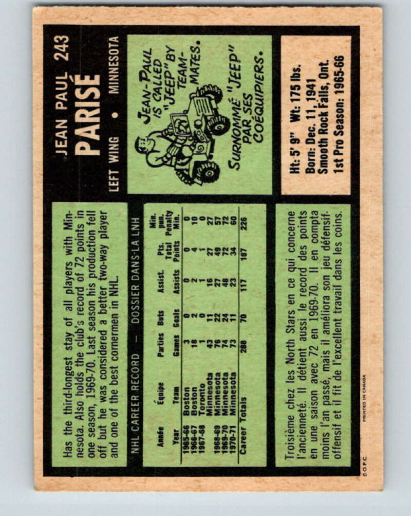 1971-72 O-Pee-Chee #243 J.P. Parise Minnesota North Stars V9781