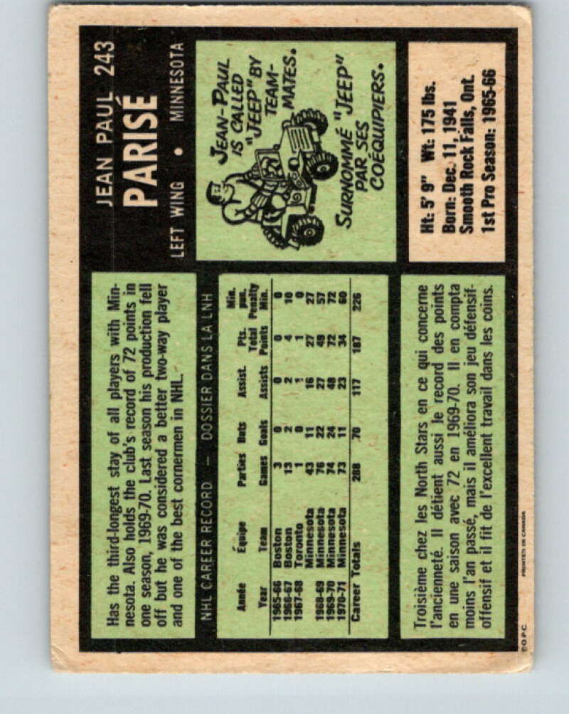 1971-72 O-Pee-Chee #243 J.P. Parise Minnesota North Stars V9782