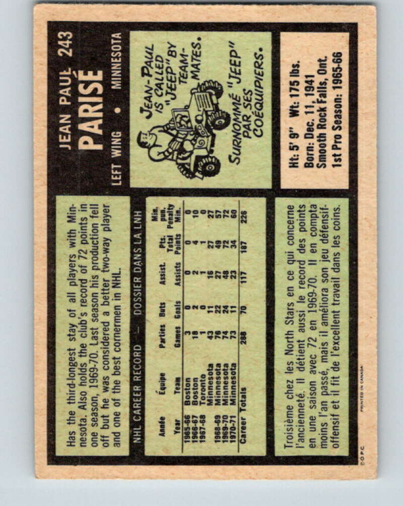 1971-72 O-Pee-Chee #243 J.P. Parise Minnesota North Stars V9783