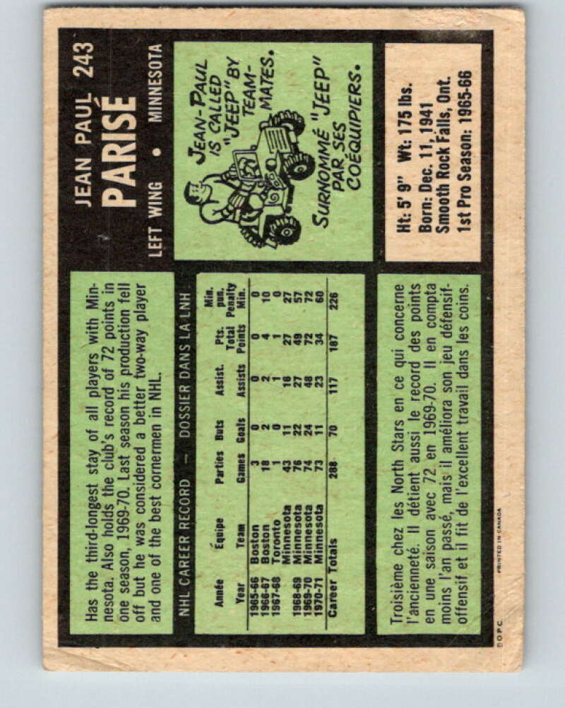 1971-72 O-Pee-Chee #243 J.P. Parise Minnesota North Stars V9784