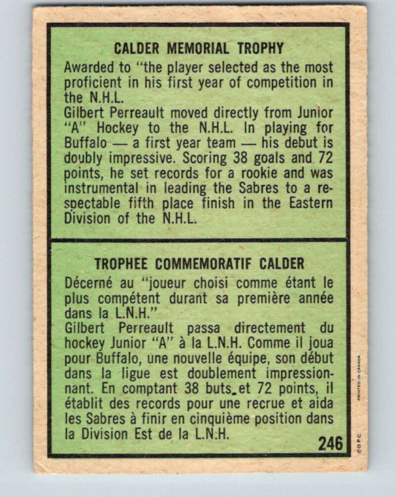 1971-72 O-Pee-Chee #246 Gilbert Perreault TR Buffalo Sabres V9792
