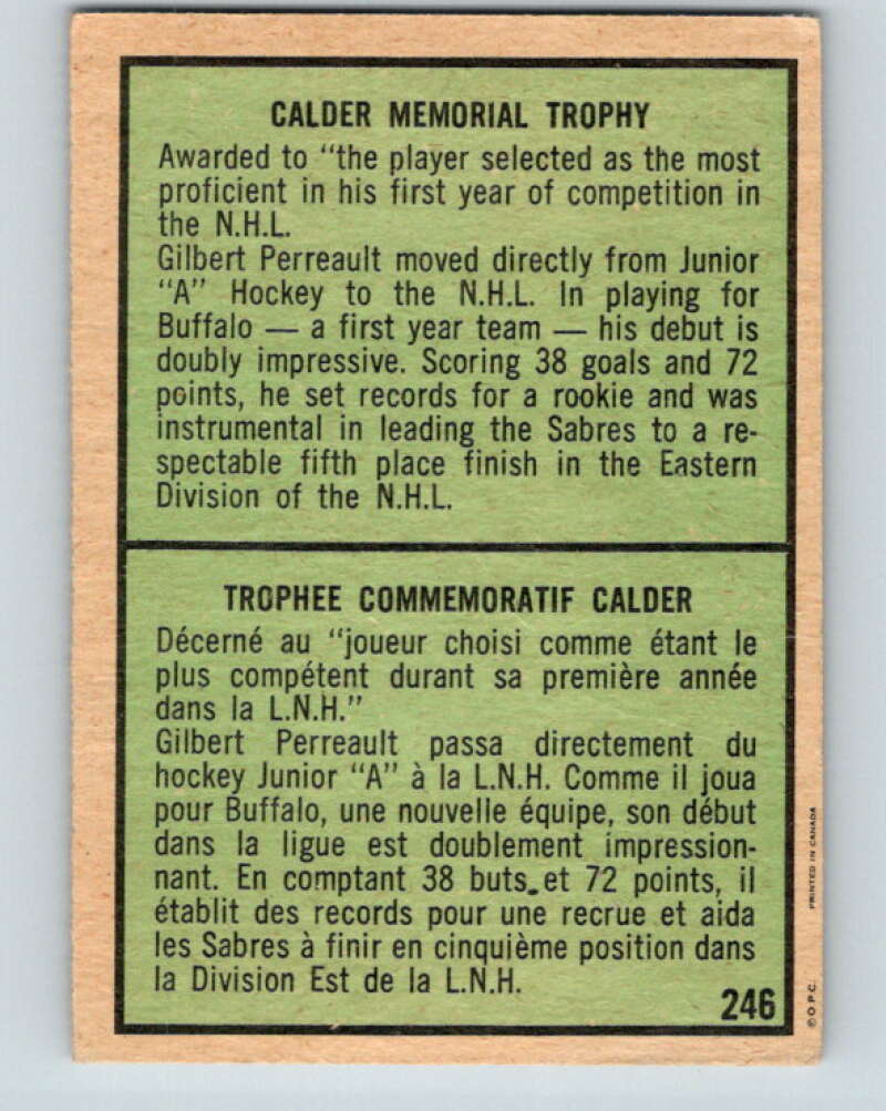 1971-72 O-Pee-Chee #246 Gilbert Perreault TR Buffalo Sabres V9793