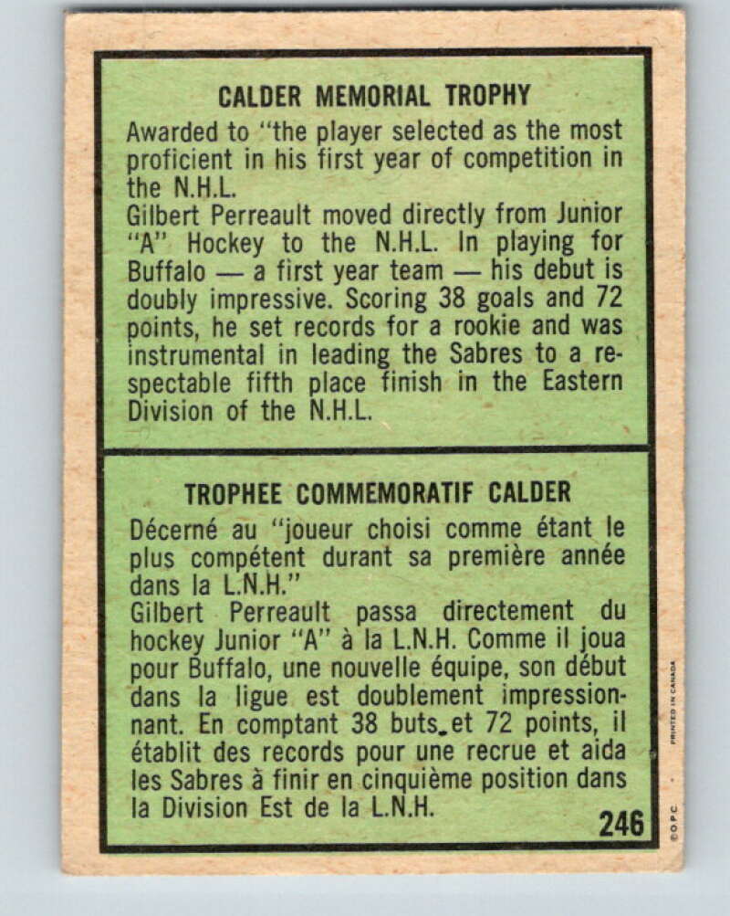 1971-72 O-Pee-Chee #246 Gilbert Perreault TR Buffalo Sabres V9794