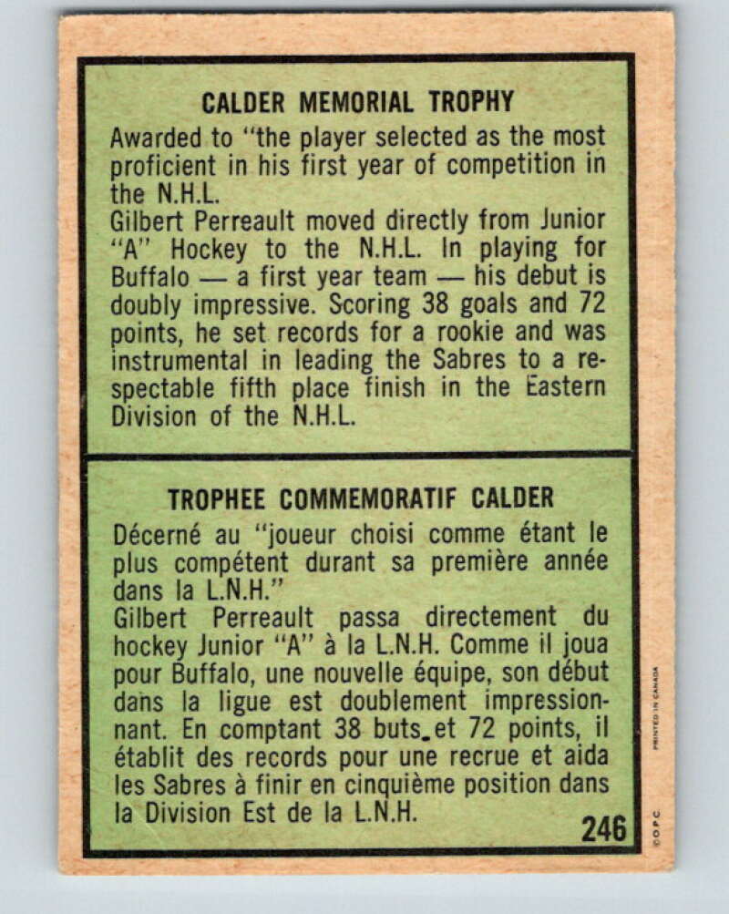 1971-72 O-Pee-Chee #246 Gilbert Perreault TR Buffalo Sabres V9795