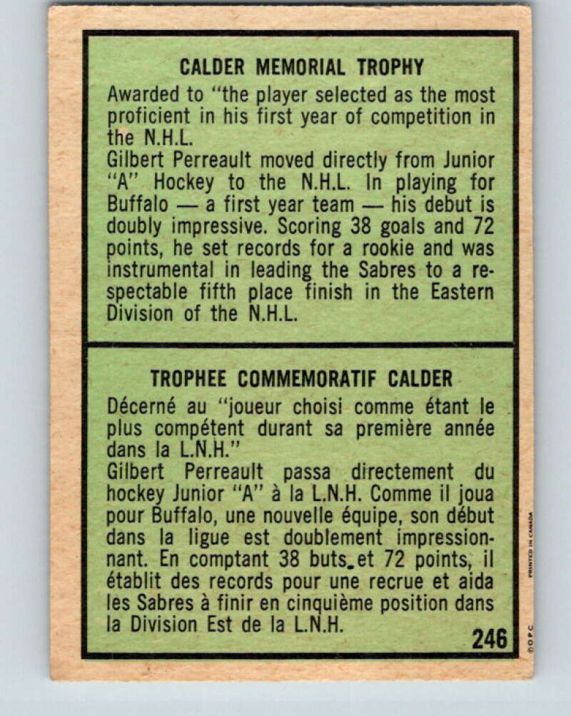 1971-72 O-Pee-Chee #246 Gilbert Perreault TR Buffalo Sabres V9796