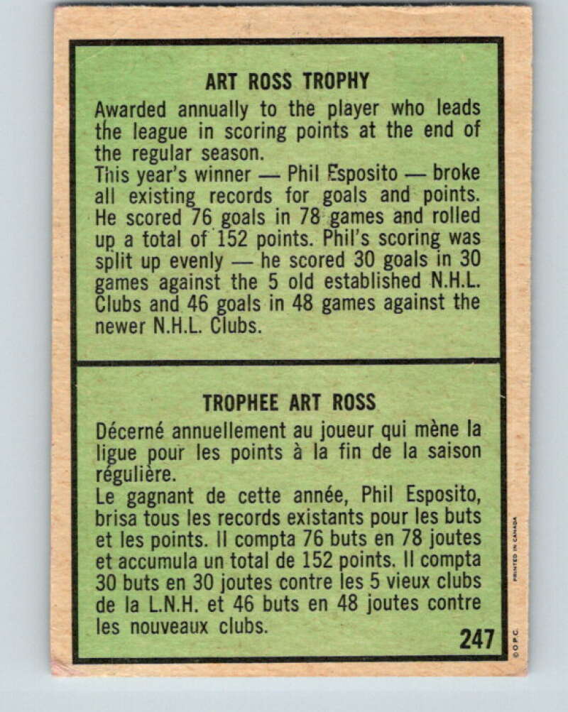 1971-72 O-Pee-Chee #247 Phil Esposito TR Boston Bruins V9800