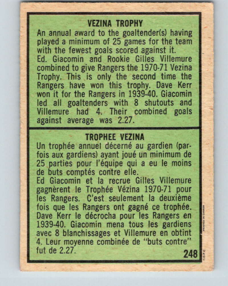 1971-72 O-Pee-Chee #248 Ed Giacomin/Gilles Villemure TR V9804