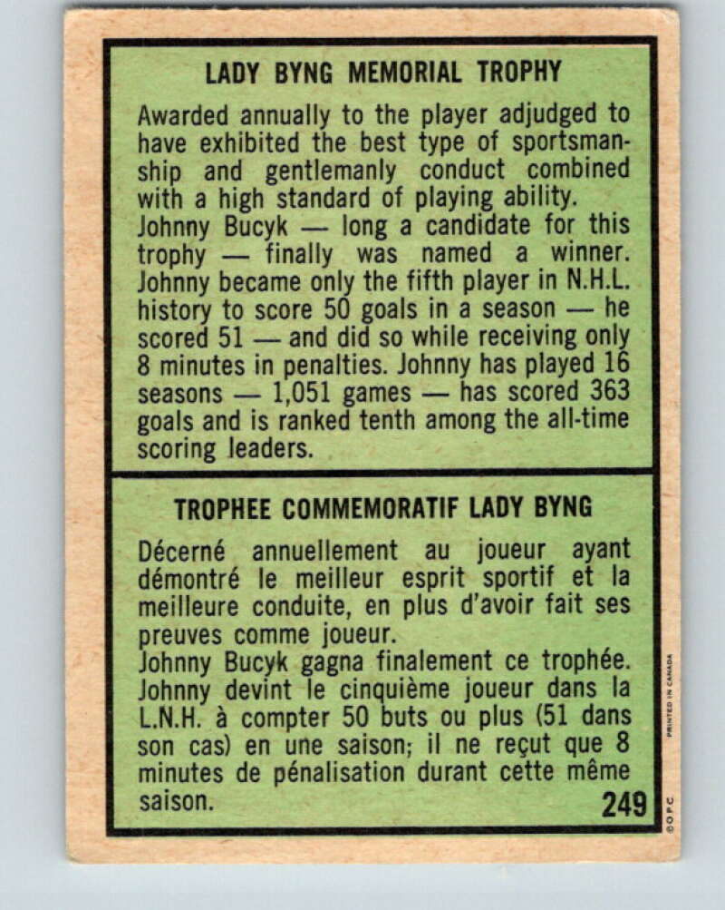 1971-72 O-Pee-Chee #249 Johnny Bucyk TR Boston Bruins V9808