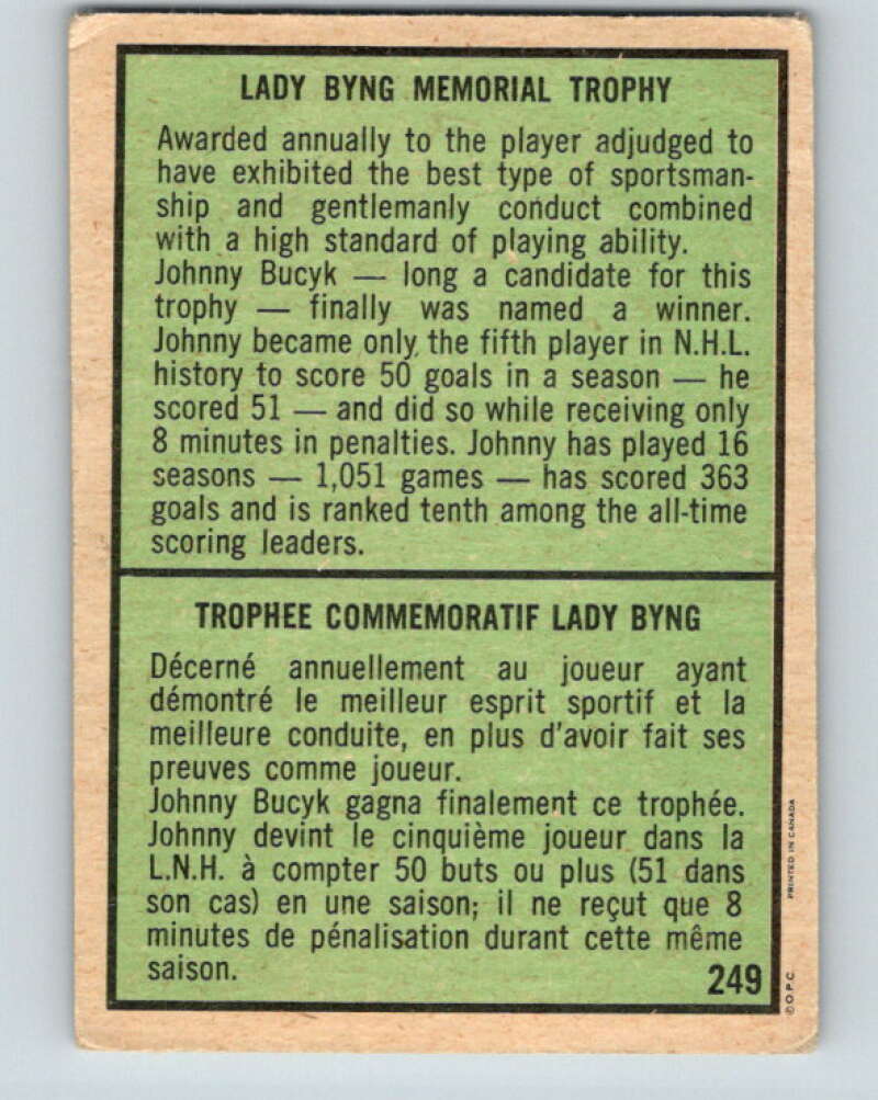 1971-72 O-Pee-Chee #249 Johnny Bucyk TR Boston Bruins V9809
