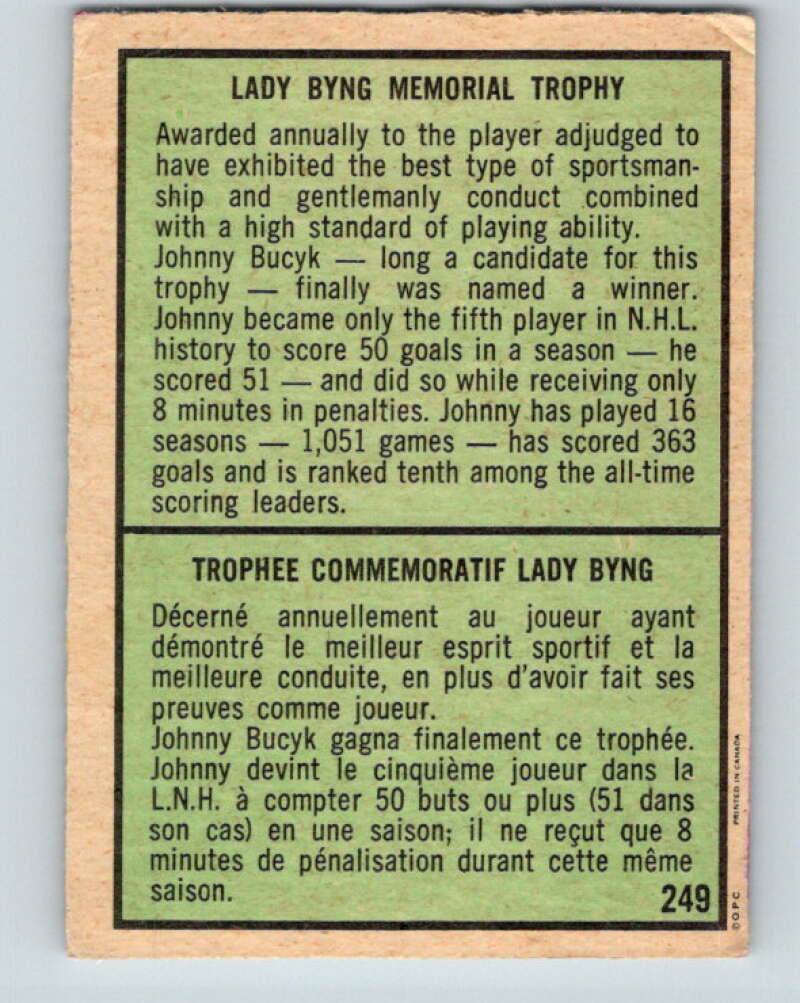 1971-72 O-Pee-Chee #249 Johnny Bucyk TR Boston Bruins V9810