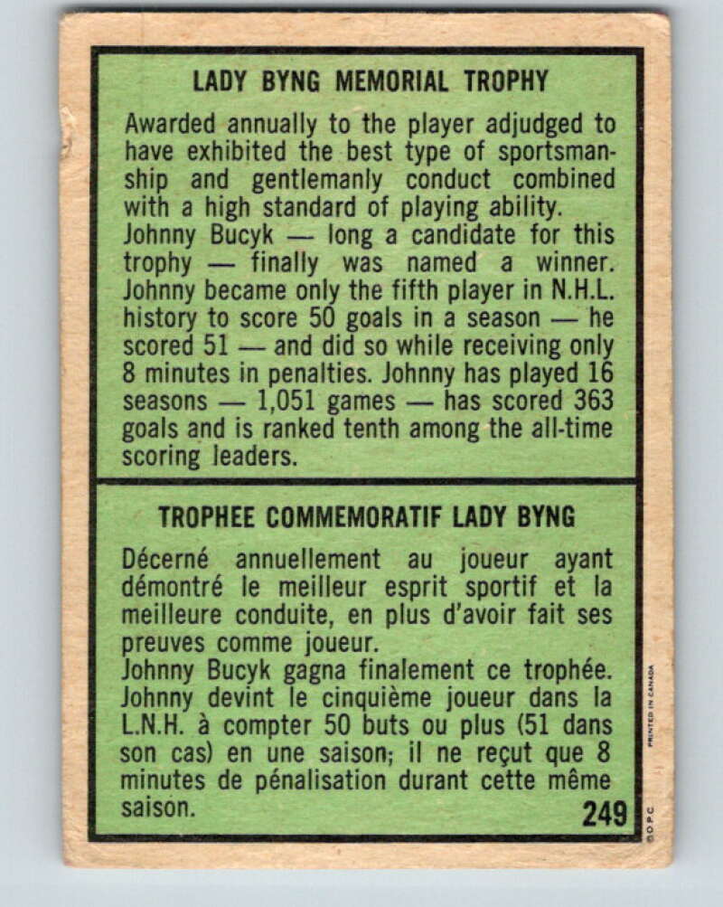 1971-72 O-Pee-Chee #249 Johnny Bucyk TR Boston Bruins V9811