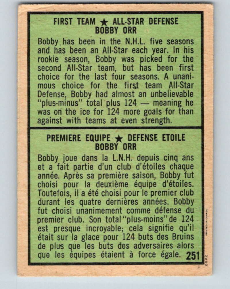 1971-72 O-Pee-Chee #251 Bobby Orr AS Boston Bruins V9818
