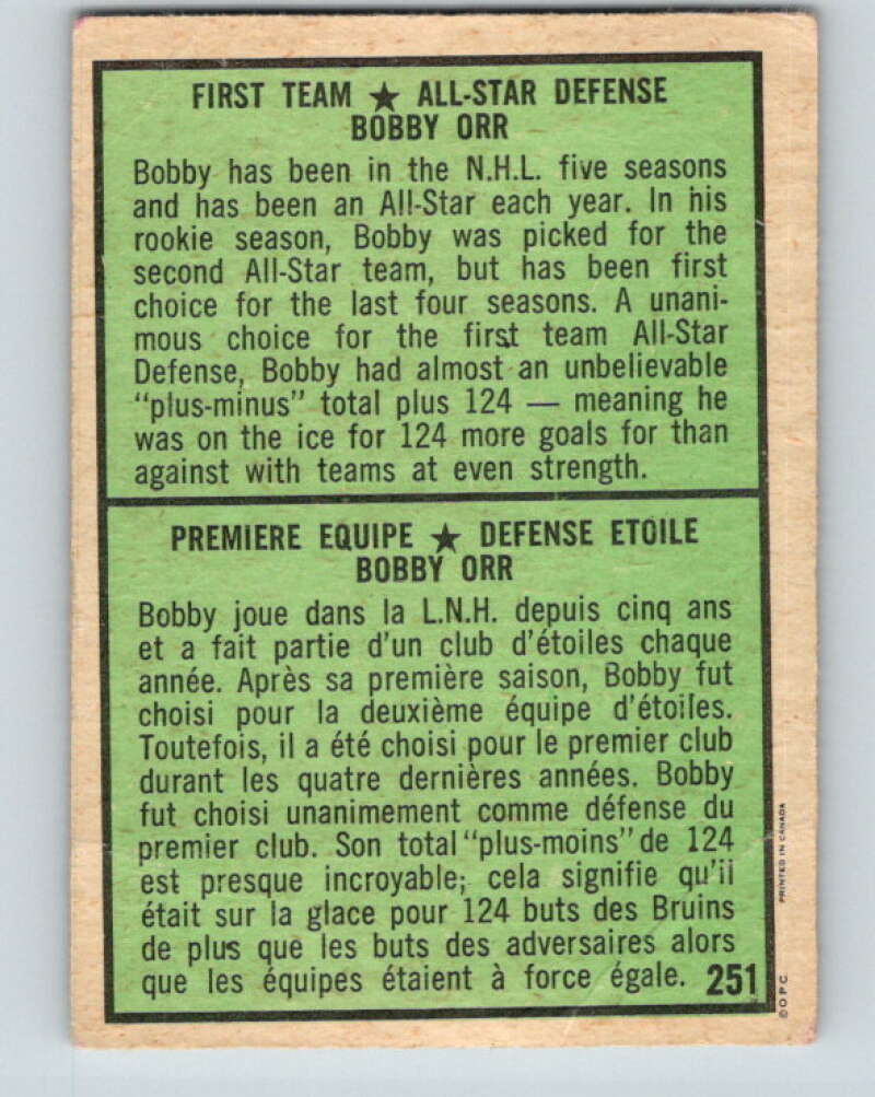 1971-72 O-Pee-Chee #251 Bobby Orr AS Boston Bruins V9820
