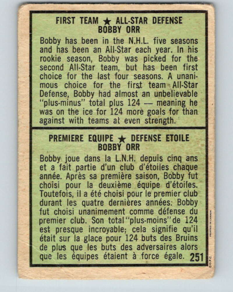 1971-72 O-Pee-Chee #251 Bobby Orr AS Boston Bruins V9821