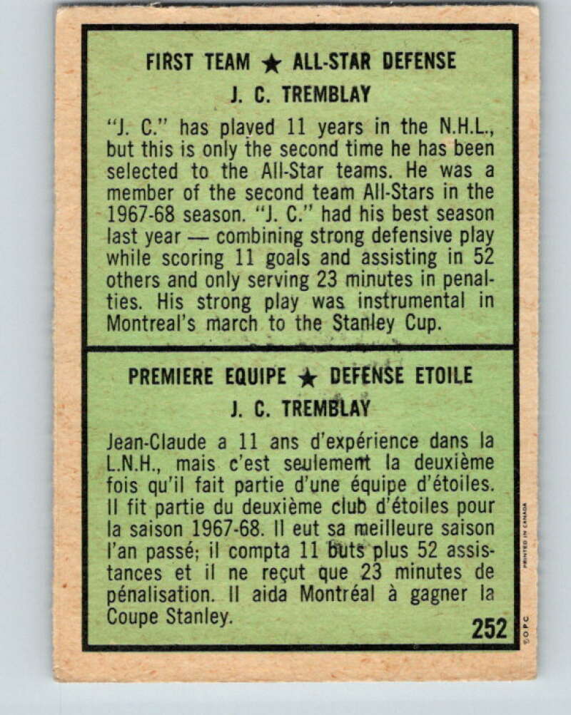 1971-72 O-Pee-Chee #252 J.C. Tremblay AS  Montreal Canadiens  V9825